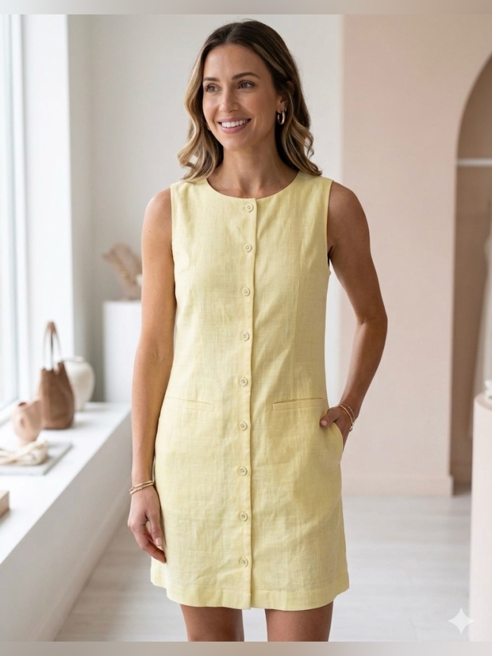 NWT Paper Heart Linen Blend Button
Down Mini Dress